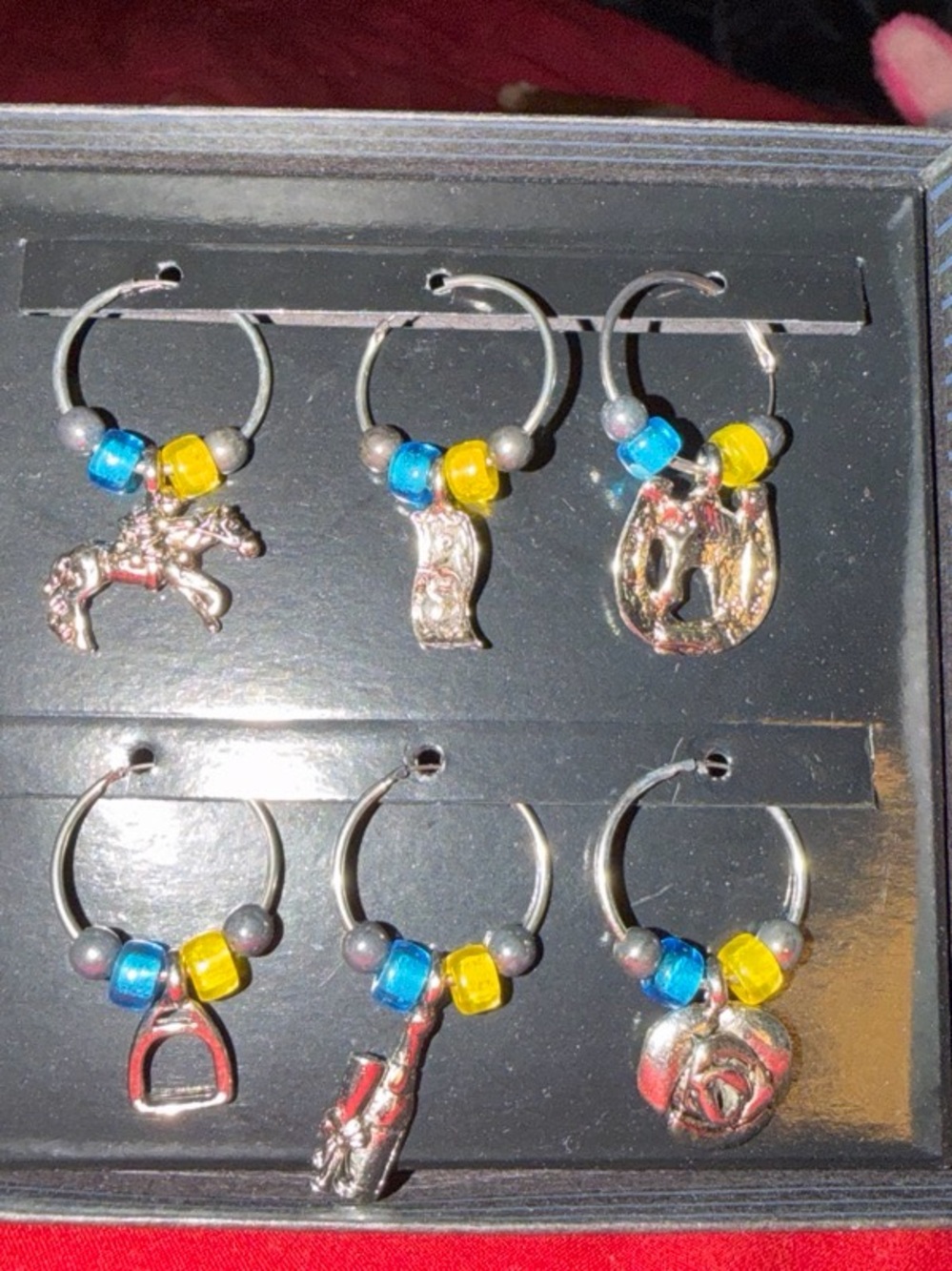 Brand new Wine Glass Charm Set with Blue and Yellow Beads - 6 Piece